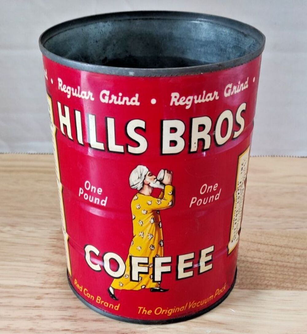 Vintage HILLS BROS Coffee Can-1930s-Americana-Kitchen-Decor